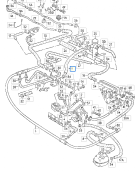 Coolant hose between thermostat and coolant distributor